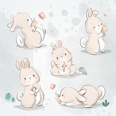 Bunny and Carrot Doodle Set