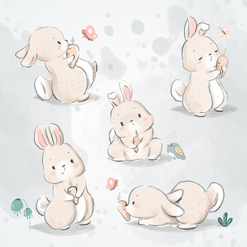 Bunny and Carrot Doodle Set