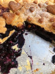 Delicious blueberry pie on the table macro 
