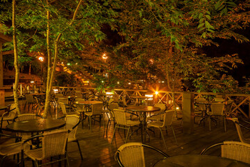 Night view of some table and chairs in Mingchi National Forest Recreation Area