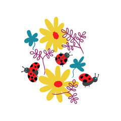 T-shirt print ladybugs and flowers