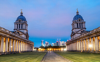Historic Chapel architecture of St Peter and St Paul old Naval Royal College against the city of...
