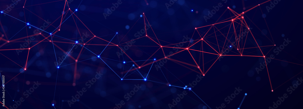 Fototapete Technology background. Abstract digital combination dots and lines. Network connection structure. 3d Widescreen