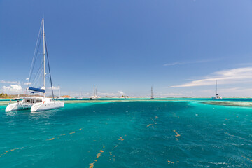 Saint Vincent and the Grenadines, Sailboats on mooring in Tobago Cays