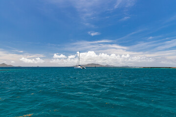 Saint Vincent and the Grenadines, Sailboats on mooring in Tobago Cays