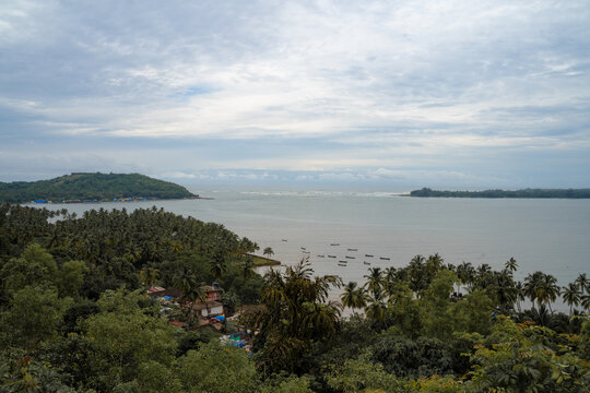Aerial view of chapora Fort,  chapora river and the Arabian sea 