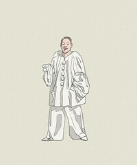 Hand drawn clown. Fashion illustration.