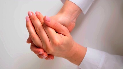 Fototapeta premium A close-up on a woman who is rubbing her hands