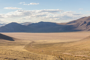 Fototapeta na wymiar Mongolia landscape with nomad yurts, Mongolian Altai