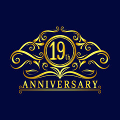 19 years Anniversary logo, luxurious 19th Anniversary design celebration.