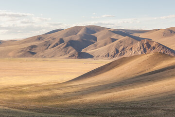 Fototapeta na wymiar mountains landscape with herd of horses. Altai, Siberia.