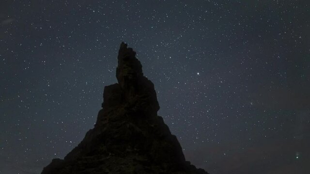 Time lapse sequence of comet Neowise C/2020 F3 visible over Trona Pinnacles, California
