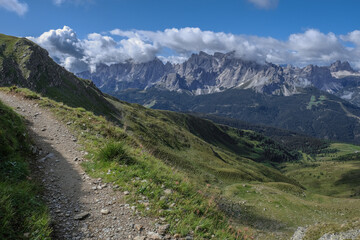 View of the Carnic Alps ridge as seen from the  high Carnic Peace Trail along  the long distance Carnic Highroute trek in Austria and Italy.