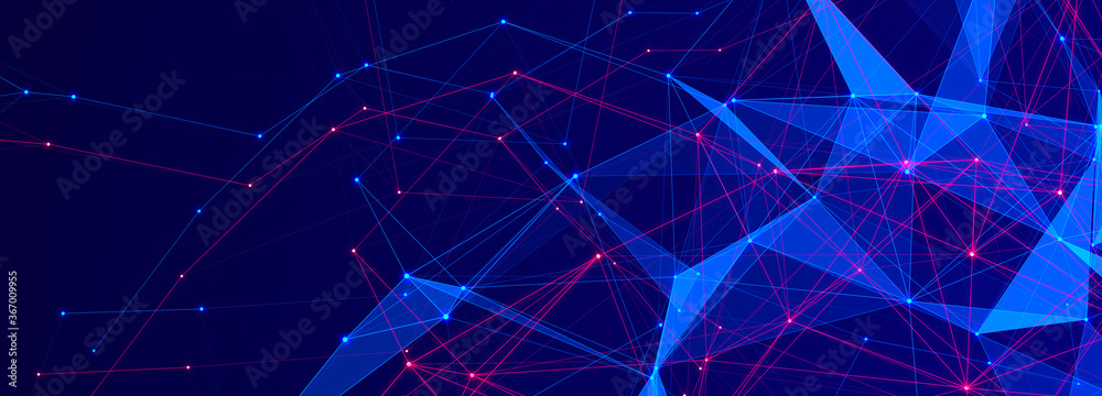Aufkleber Abstract polygonal space with connecting dots and lines. Dark background. Connection structure. 3d Widescreen