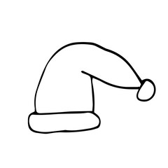hat with pompom hand drawn in doodle style. vector, scandinavian, monochrome. single element for design sticker, card, winter clothes