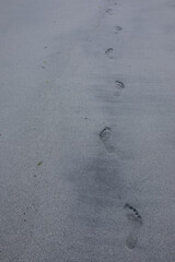 human footsteps on a wet sandy beach