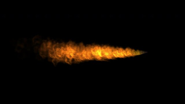 Realistic stream of flame animation on black background . 4K animation for film ads and movie.