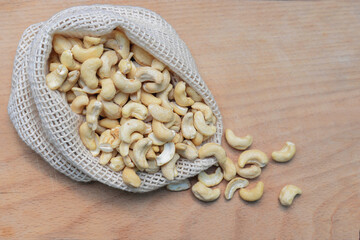 Cashew nuts in an eco-friendly bag