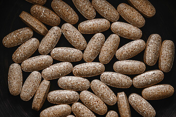 Fototapeta na wymiar close-up of multivitamin pills. dietary concept. dietary supplement topview.