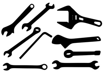 Spanner keys, adjustable and hex keys.