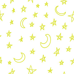 Fototapeta na wymiar doodle stars and moon seamless pattern