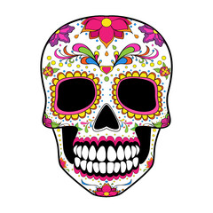 Sugar skull Dia de los Muertos, Day of the Dead, calavera . Vector illustration isolated on white background.