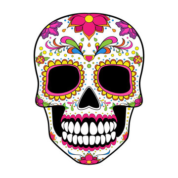 Sugar skull Dia de los Muertos, Day of the Dead, calavera . Vector illustration isolated on white background.