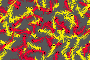 Red and Yellow Countur Lizards Seamless Pattern