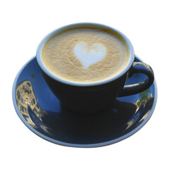 Cup of cappuccino on white isolated background with heart on coffee crema. Cup of coffee isolated on white 