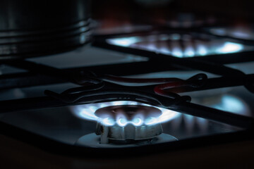 Blue fire of gas cooker