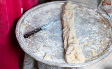 Dough on the surface of flour