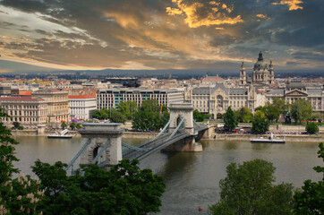 view from above on the chain bridge in budapest