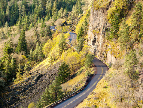 The Rowena Loops section of the old Columbia River Highway near Rowena, Oregon.