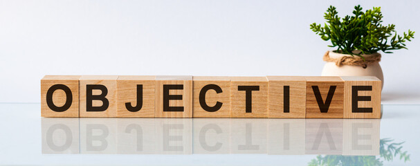 objective word written on wood block. objective text on table, concept.