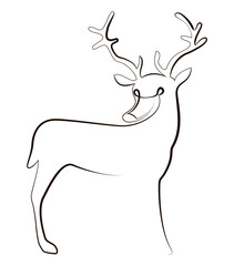 One line drawing of a small deer. Trendy continuous line animal mascot concept for icon. Drawing isolated on a white background. Single line stock vector illustration.