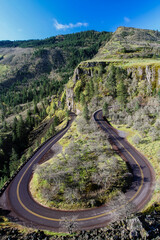 A horshoe loop in the  Rowena Loops section of the old Columbia River Highway near Rowena, Oregon.