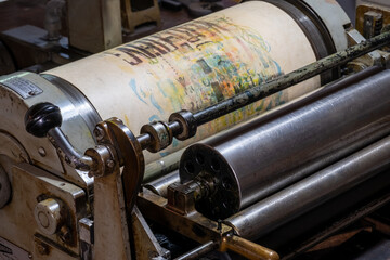 Close up of part of an antique letterpress