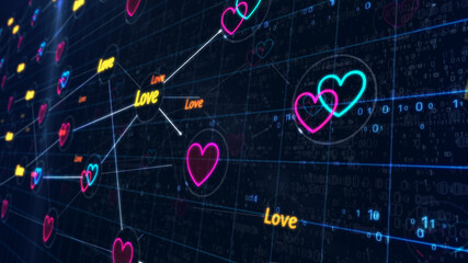 Obraz premium Cyber love symbols illustration