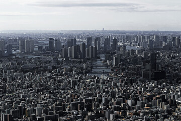 Scenery of the Tokyo Bay area as seen from the observatory of Tokyo Sky Tree