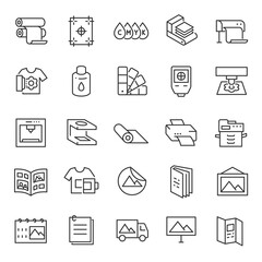 Printing, icon set. Digital and offset, linear icons. Line with editable stroke - obrazy, fototapety, plakaty