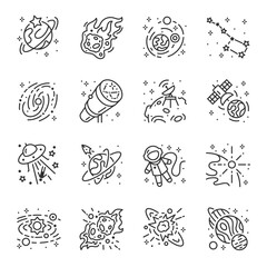 Fototapeta premium Space, icon set. Astronomical objects, linear icons. Line with editable stroke