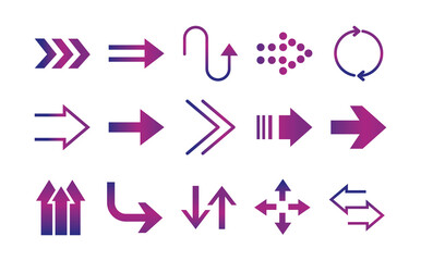arrows direction guide cursor web navigation icons set gradient style