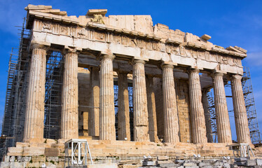  Parthenon construction on Acropolis hill in Athens Greece 