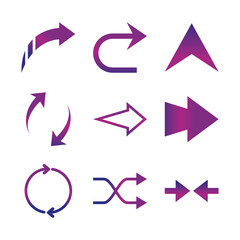 arrows direction guide cursor web navigation icons set gradient style