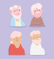 happy grandparents day, cute old men grandfathers characters cartoon card
