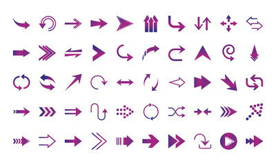 arrows direction guide cursor web navigation icons set gradient style