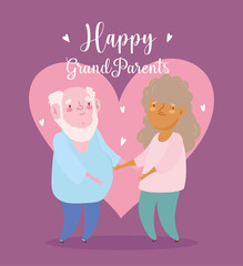 happy grandparents day, grandfather and grandmother together in love cartoon card