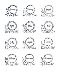 Months Hand Drawing Illustration Set 