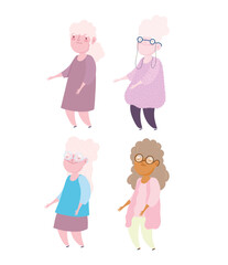 happy grandparents day, elderly women grandmothers character cartoon