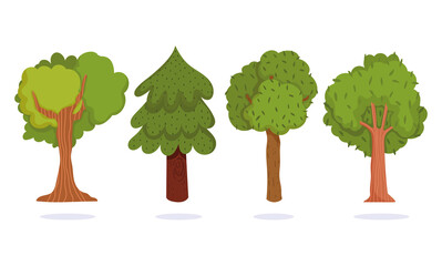 greenery trees forest botanical foliage nature cartoon icons
